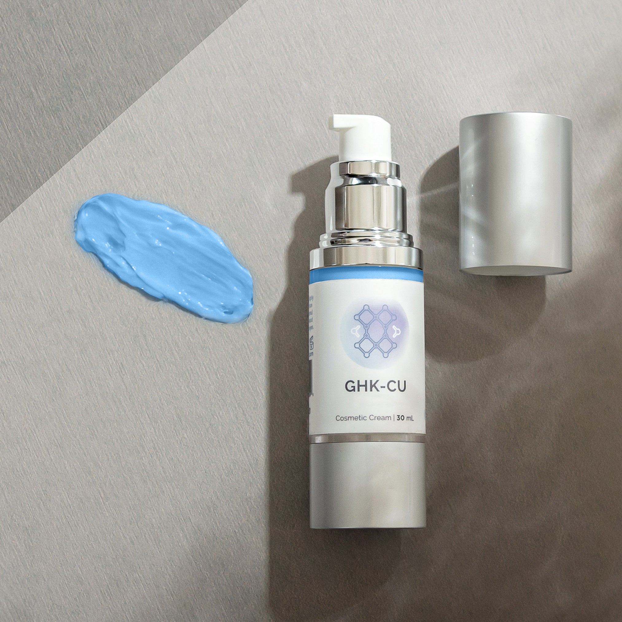 GHK-CU Cosmetic Cream, 30ml, light blue, anti-aging formula.