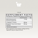 Supplement facts panel showing ingredients and dosages per serving, including L-Theanine and Bacopa extract.