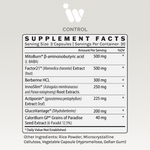Supplement Facts panel for InfiniWell Control Metabolic Optimization showing serving size and active ingredients.