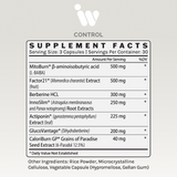 Supplement facts panel listing ingredients, dosages, and daily values.