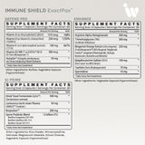 Supplement facts panel showcasing various vitamins, minerals, and herbal extracts; serving sizes and amounts clearly listed.