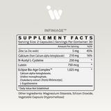 Supplement facts label showing detailed ingredient amounts per serving, including zinc, calcium, and a Bio-Age Complex.