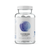 Clear bottle of thyroid support dietary supplement pills; 60 tablets.