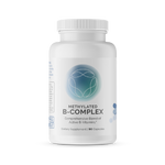Infiniwell Methylated B-Complex supplement bottle with 90 capsules on transparent background showing product packaging
