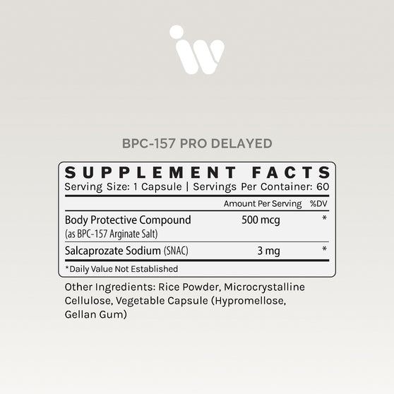 BPC-157 Delayed Pro 500mcg: 60 capsules for muscle, joint & gut support. Delayed-release formula.
