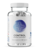 Clear plastic bottle of dietary supplement capsules; 90 count, metabolic support.

