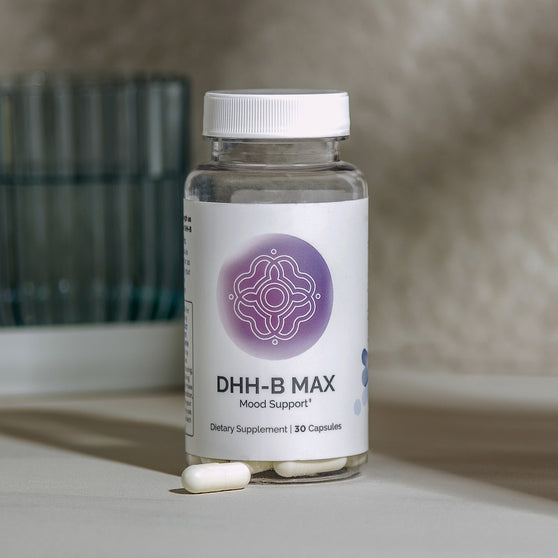 DHH-B MAX Mood Support dietary supplement: 30 capsules for mood enhancement.
