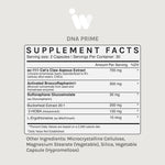 Supplement Facts panel for InfiniWell DNA PRIME dietary supplement with serving size and ingredient amounts.