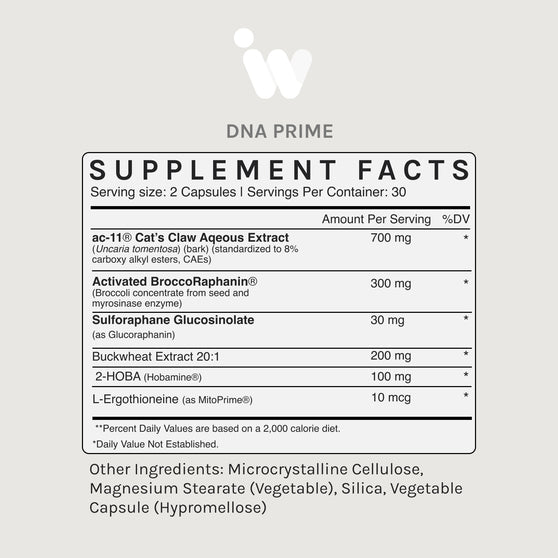 DNA PRIME dietary supplement: 60 capsules for cellular protection & telomere support.

