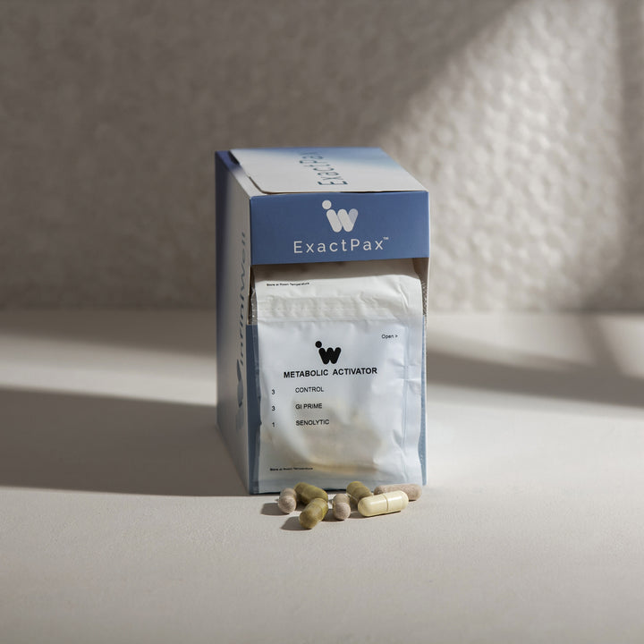ExactPax Metabolic Activator supplement: Control, GI Prime & Senolytic capsules for metabolic support.
