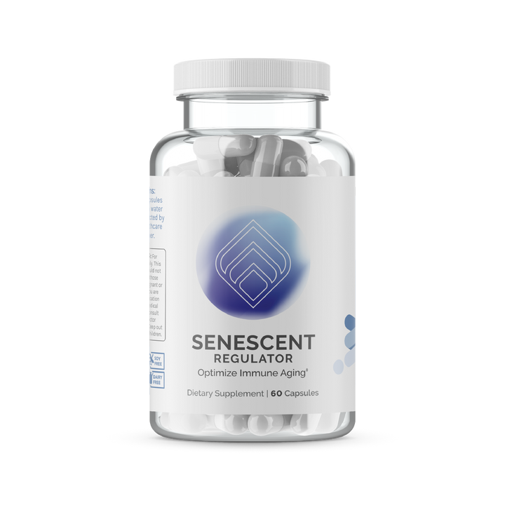 Dietary supplement bottle; 60 capsules, white, in clear jar against white background.

