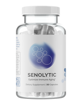 Clear bottle of dietary supplement capsules; 30 servings, soy and dairy free.
