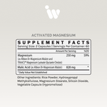 Supplement Facts panel for Infiniwell Activated Magnesium showing magnesium, malic acid and serving size