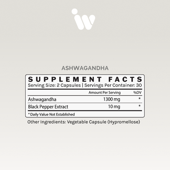 Ashwagandha dietary supplement: 60 capsules for stress support and mental clarity.
