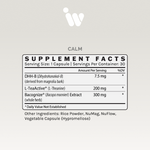 Supplement Facts panel for InfiniWell CALM mood support supplement showing serving size and ingredients.