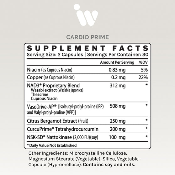 Cardio Prime+ Cardiovascular Support dietary supplement: 60 capsules.
