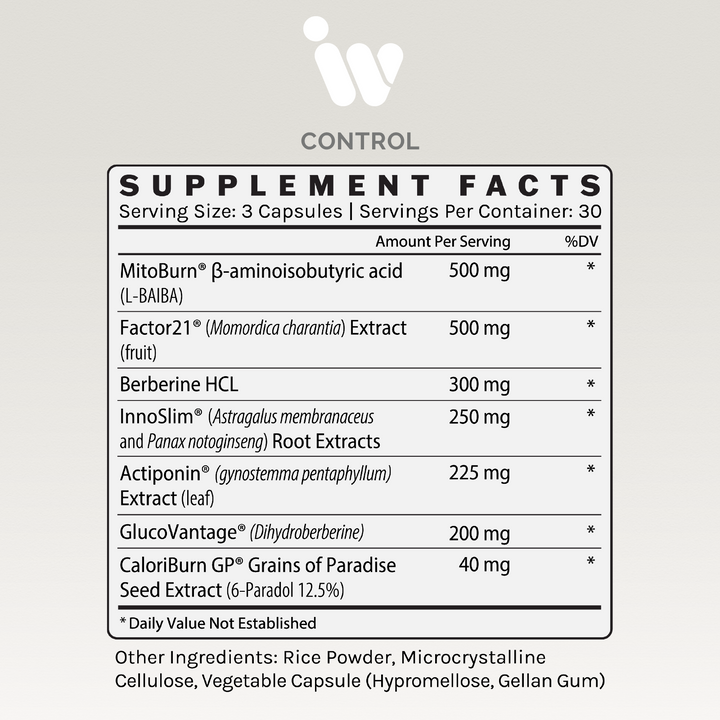 Supplement facts panel listing ingredients, dosages, and daily values.
