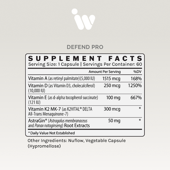 DEFEND PRO dietary supplement: 60 capsules for bone, heart & immune support.
