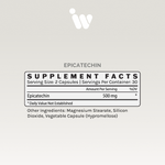 Supplement Facts panel for Infiniwell Epicatechin showing serving size, 500 mg epicatechin and other ingredients