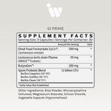 Supplement facts panel showing probiotic blend details and other ingredients.
