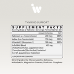 Supplement Facts panel for Infiniwell Thyroid Support showing selenium, iodine, vitamin K2 and InfiniWell blend