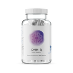 InfiniWell DHH-B Mood Support dietary supplement bottle with white capsules visible through clear bottle, front label.