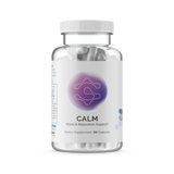 Clear bottle of mood support supplement capsules; 30 capsules.
