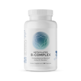 Methylated B-Complex supplement bottle, 90 capsules, showing a comprehensive blend of active B vitamins.
